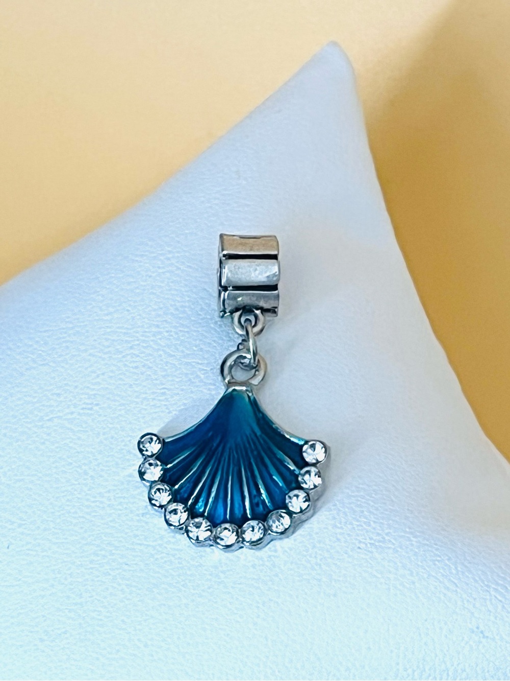 Blue enamel & Clear crystals, silver plated Sea Shell Bracelet charm